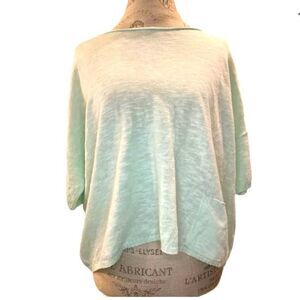 EILEEN FISHER Organic Linen Blend Knit Top Lightweight Sweater Light Green Small